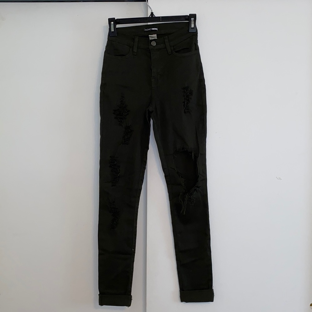 Fashion Nova Glistening Jeans in army green